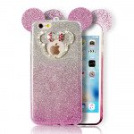 Wholesale iPhone 7 Minnie Bow Diamond Glitter Necklace Strap Case (Hot Pink)